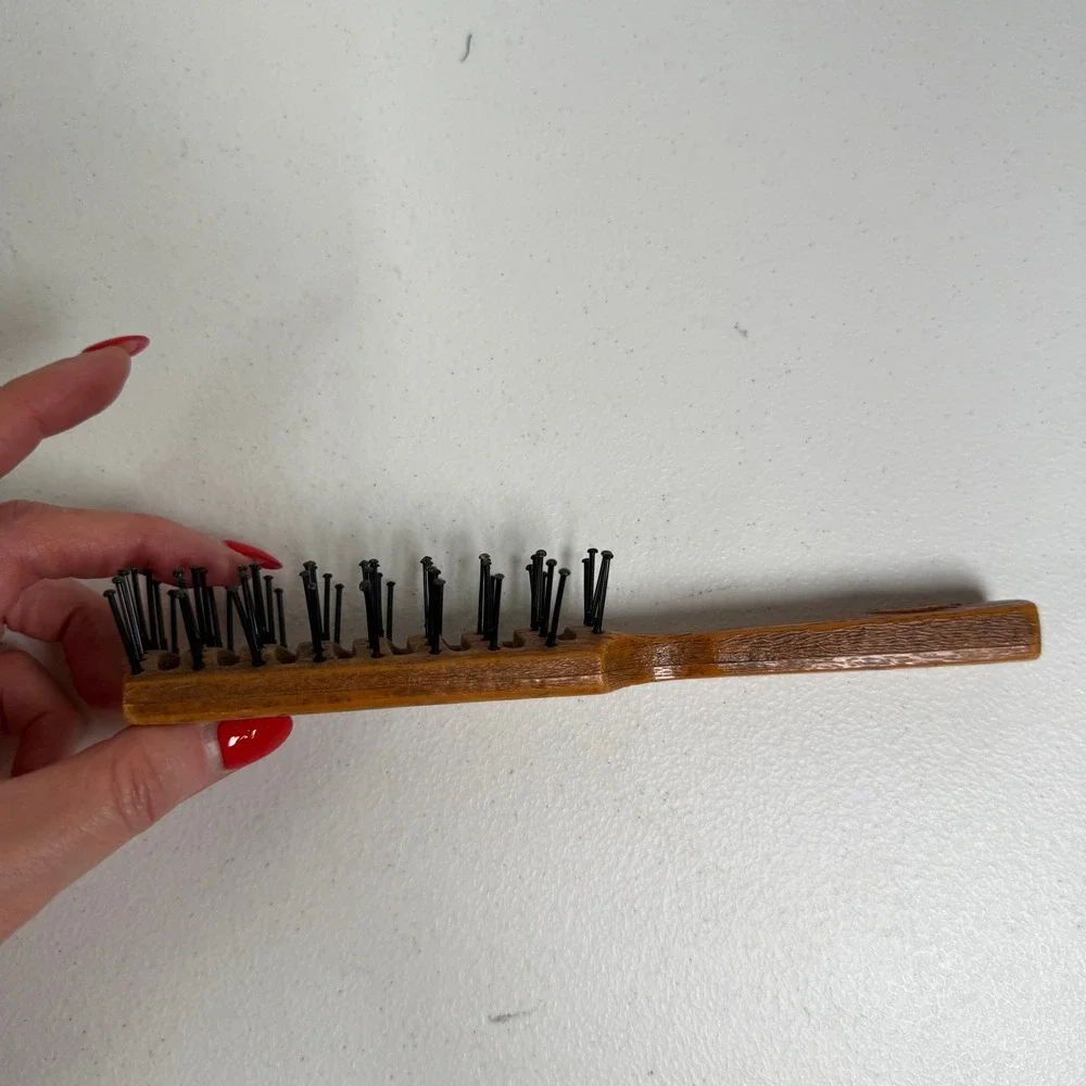 Vintage GOODY USA Faux Wood Grain Vented Styling Hair Brush Ball Tipped 6
